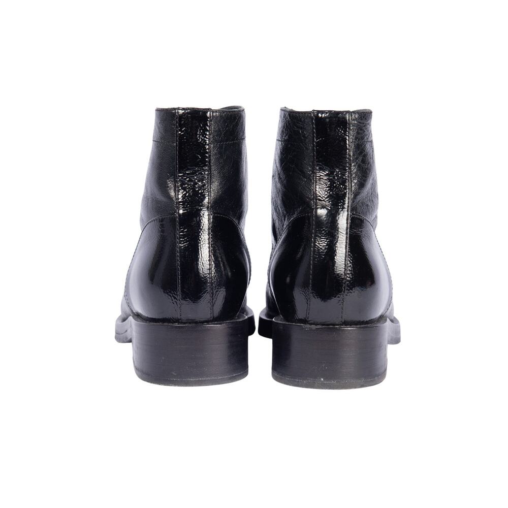 CHANEL Black Leather Lace Up CC Boots Size 37.5 - Picture 3 of 4